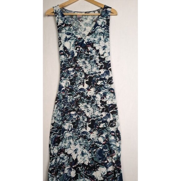 Paradis Miss Sleeveless Abstract Maxi‎ Dress M/L Blue  White Stretchy - Picture 1 of 6